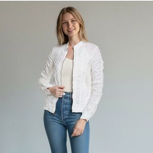 XCVI Wearables Orrick bomber jacket Cotton mesh white sz Large Summer Bohemian